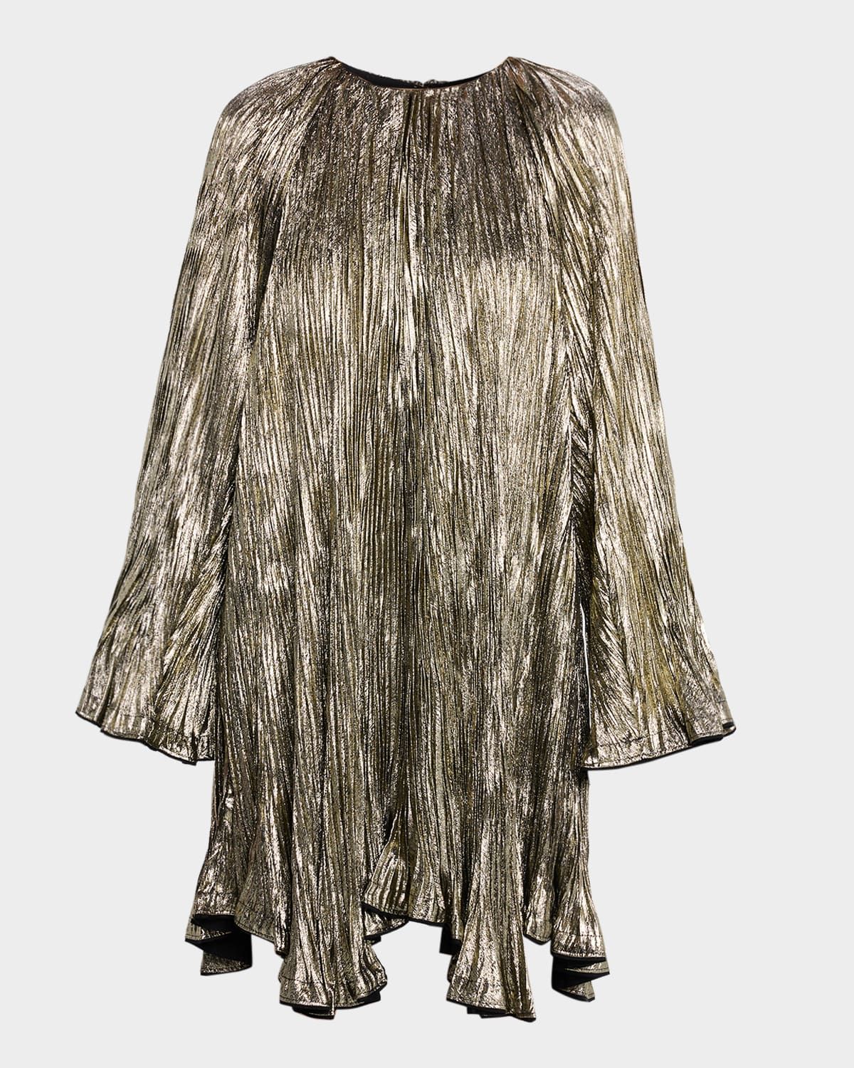 Claire Pleated Long-Sleeve Mini Dress