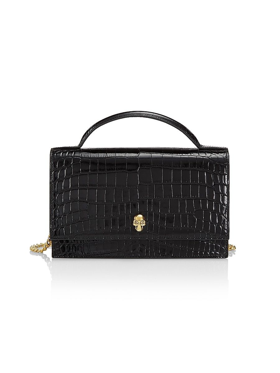 Women's Medium Top Handle Skull Bag - Black