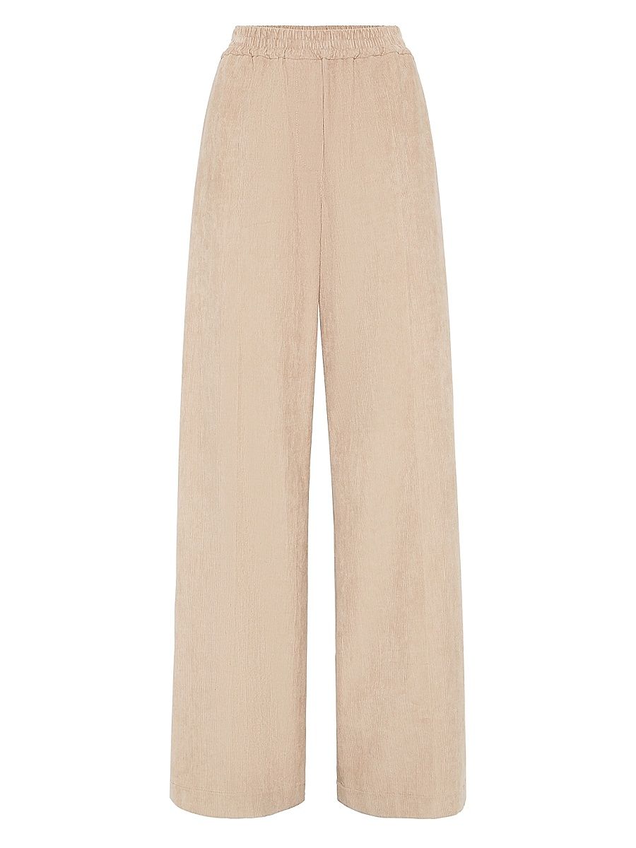 Women's Comfort Cotton Narrow Wale Corduroy Loose Track Trousers - Beige - Size 10
