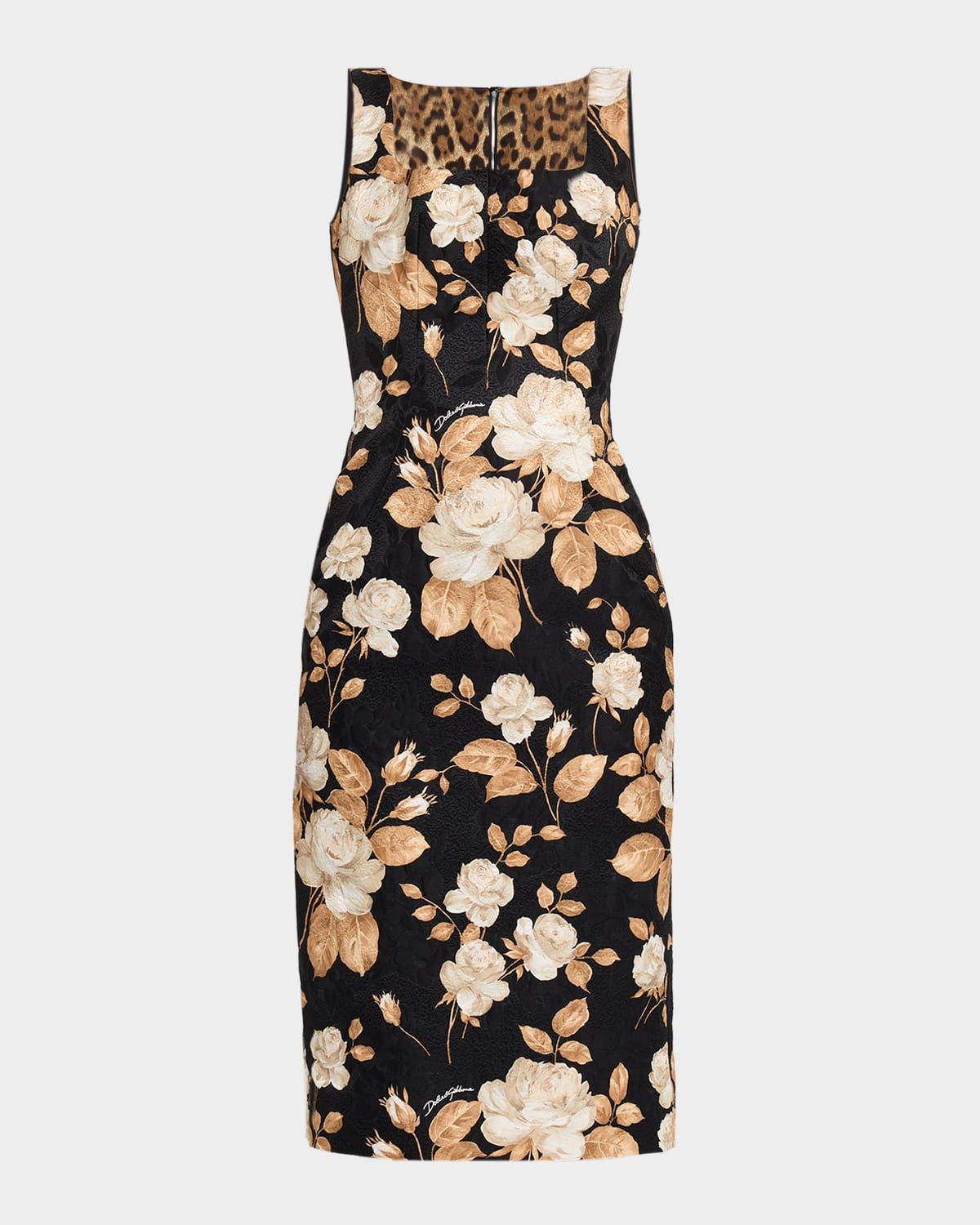 Vintage Floral Brocade Sleeveless Midi Dress