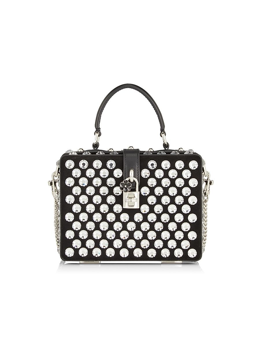 Women's Strass-Embellished Leather Box Bag - Nero Crystal
