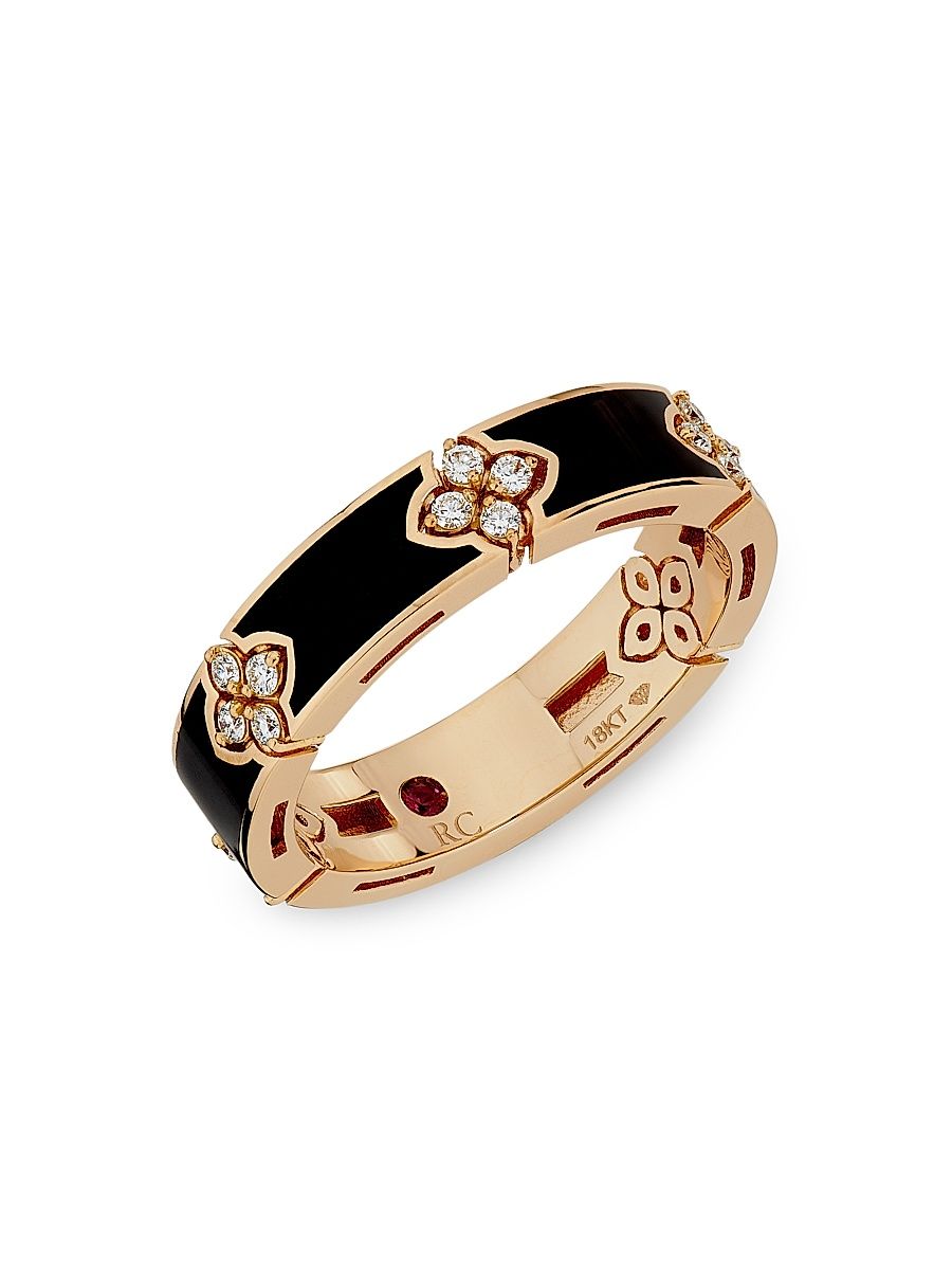 Women's Love In Verona 18K Rose Gold, Enamel & 0.14 TCW Diamond Band - Black - Size 6.5