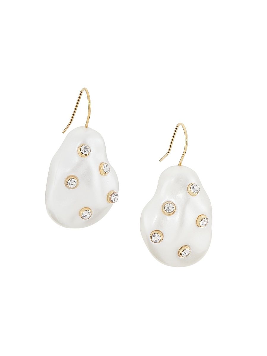 Women's Goldtone, Resin Pearl, & Crystal Drop Earrings - Gold White Pearl Crystal