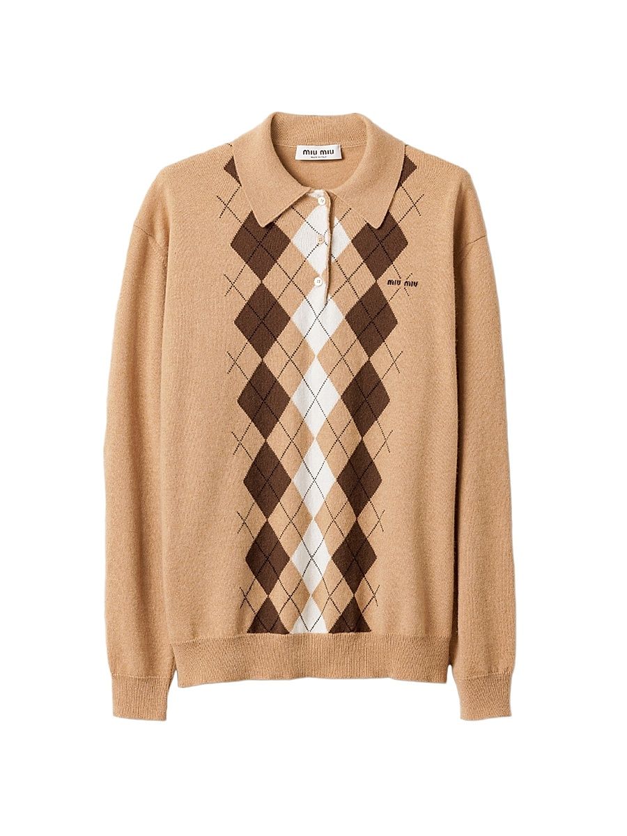 Women's Cashmere Polo Shirt - Brown - Size 2