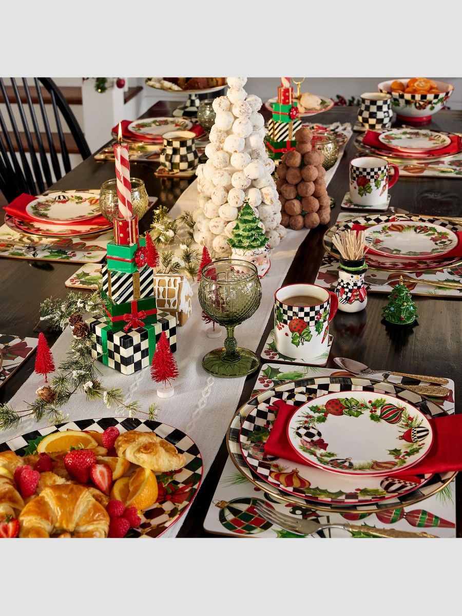 MacKenzie-Childs Deck The Halls Set of 4 Handmade Stoneware Mugs