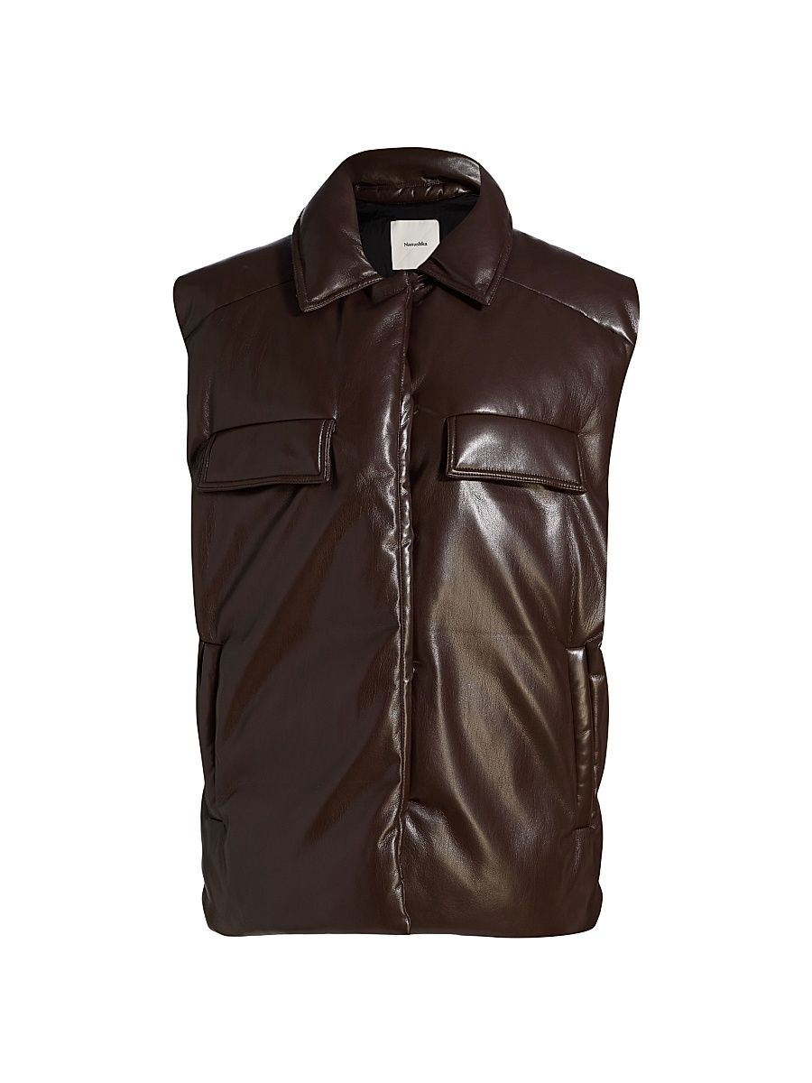 Women's Grow Karlene Faux-Leather Padded Vest - Coffee Ground - Size Medium