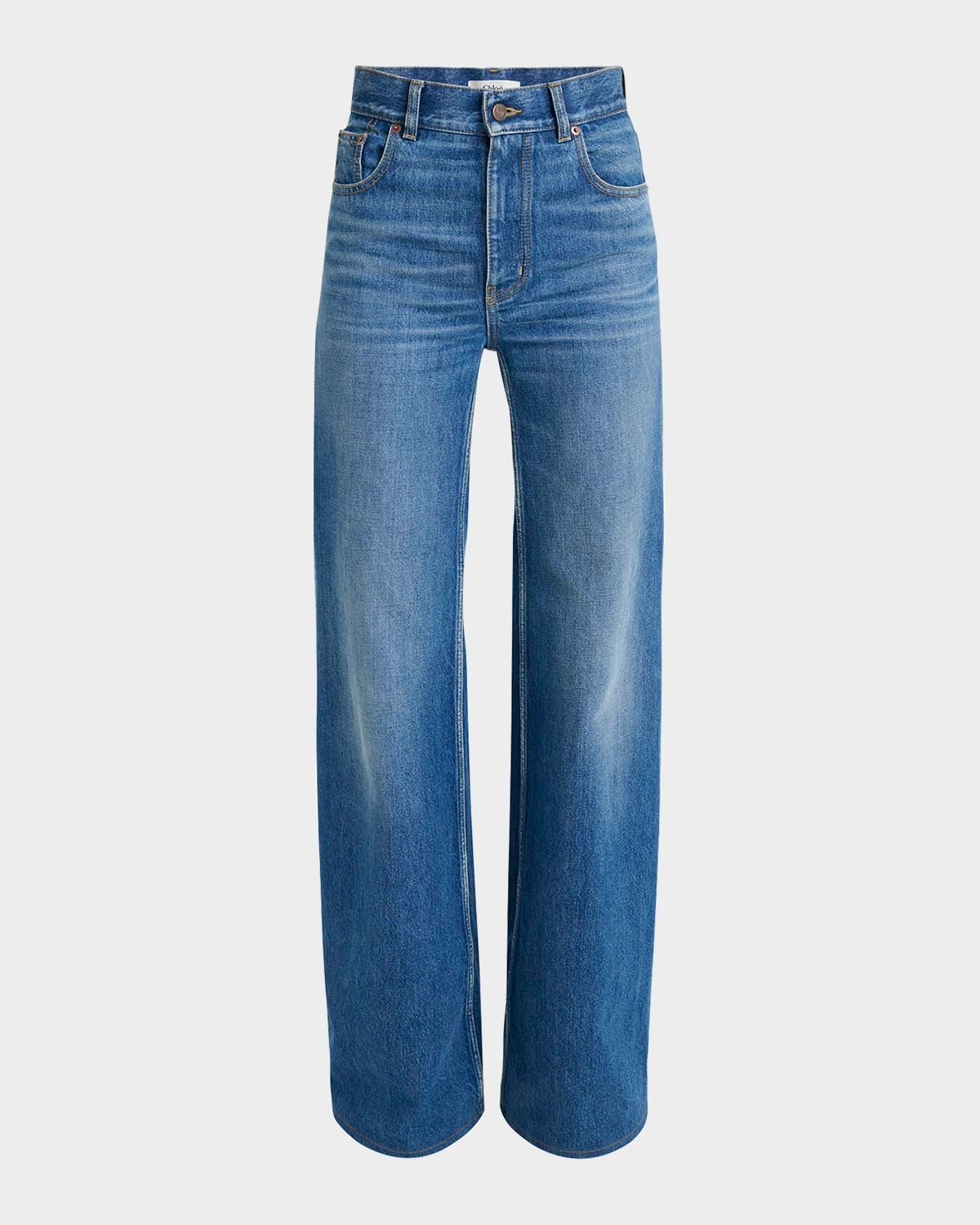 Rigid Denim Wide-Leg Pants