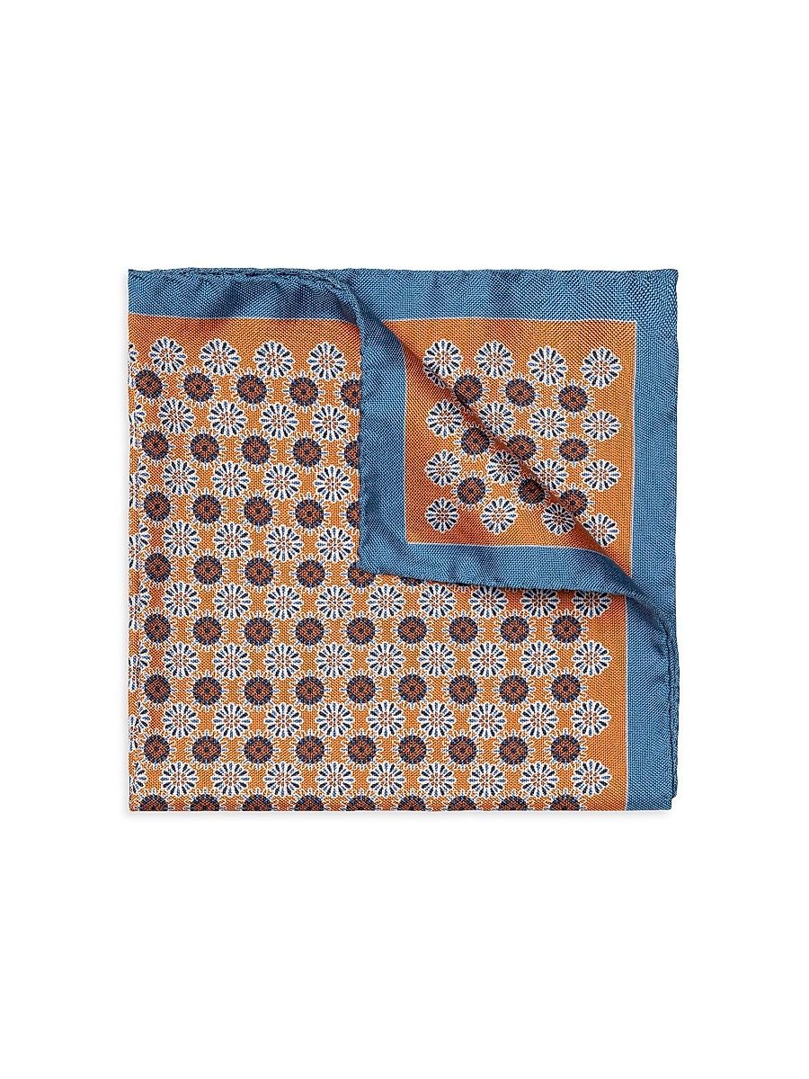 Men's Geometric Silk Pocket Square - Orange