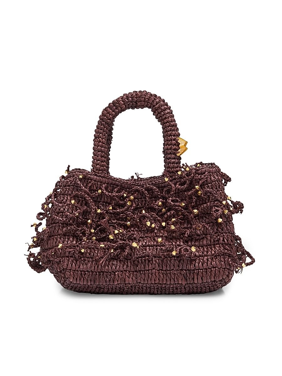Women's Fanny Spaghetti Woven Beaded Top Handle Bag - Brown