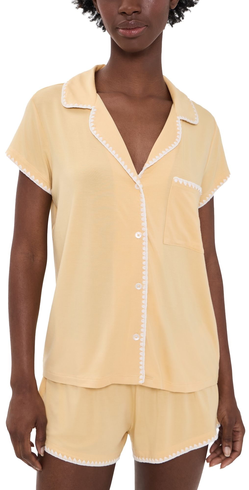 Eberjey Frida Shortie Pajama Set SUNBEAM/IVORY XL