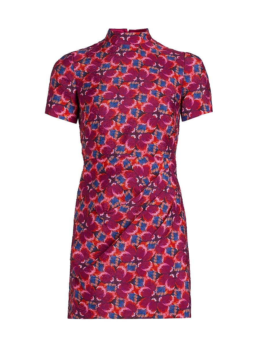 Women's Draped Floral Sheath Minidress - Quail Magenta - Size 12