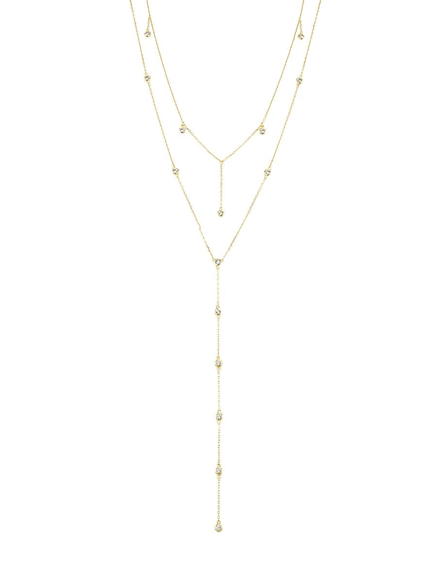 Women's Diamond Dangle 14K-Gold-Plated & Cubic Zirconia Lariat Necklace - Gold
