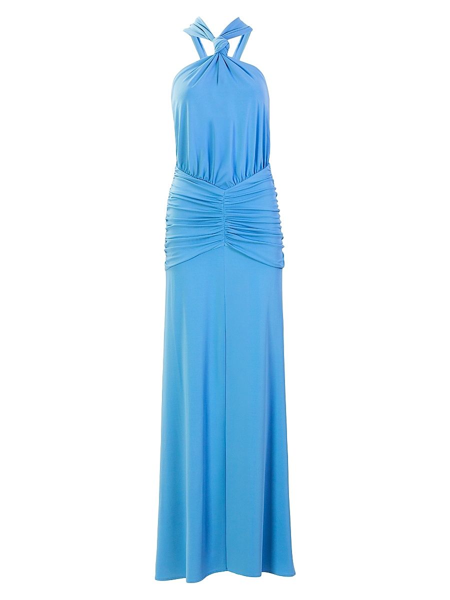Women's Jedda Ruched Jersey Halter Gown - Powder Blue - Size Large