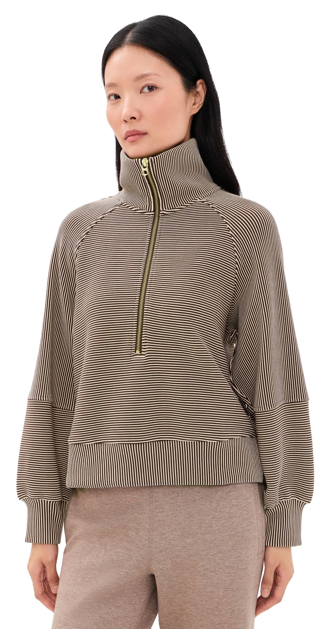 Varley Milano Quarter Zip Sweatshirt Coffee Bean/Birch S