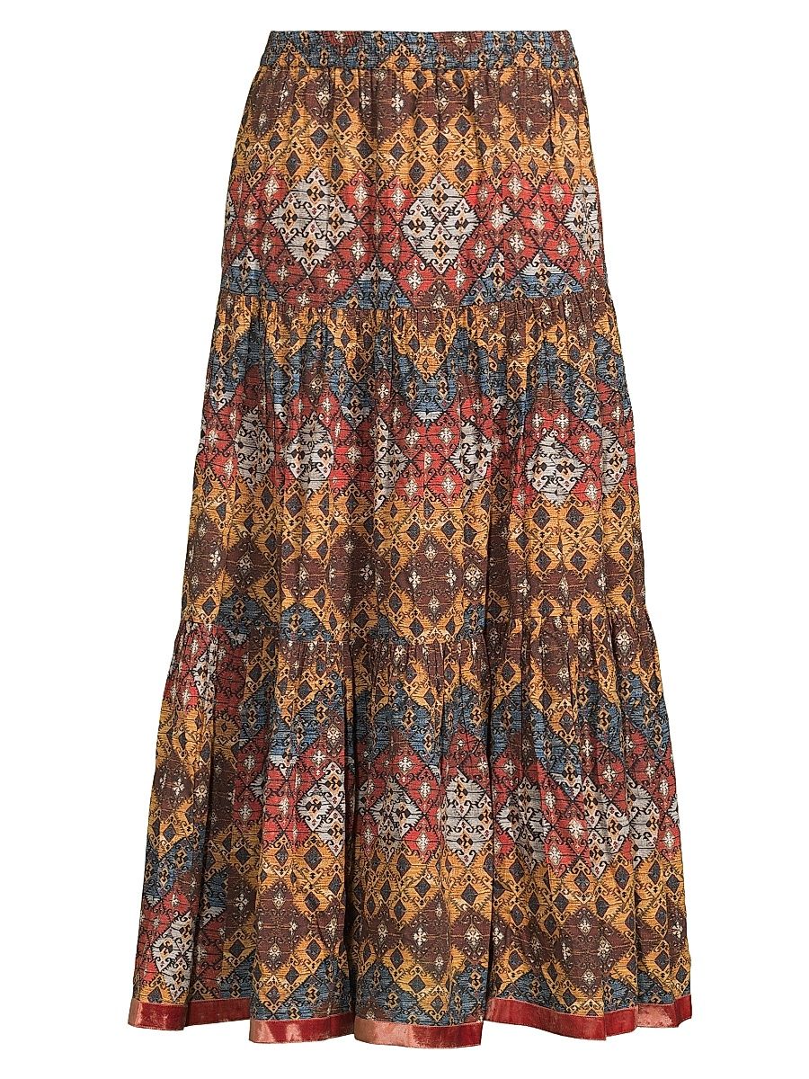 Women's Frilly Tiered Cotton Skirt - Brown Lachen - Size Medium