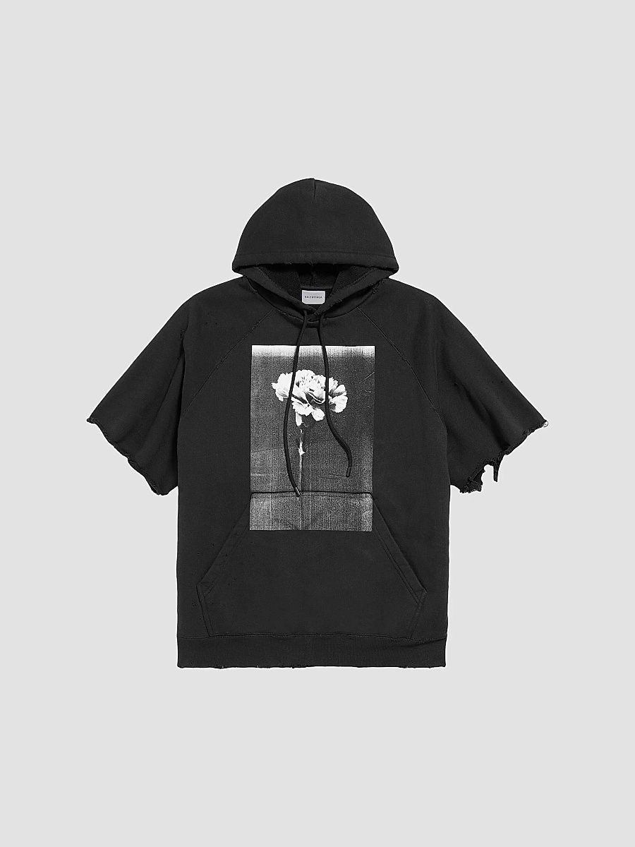 Balenciaga Men's The Song of the Highest Tower Cut-Off Sleeve Hoodie - Black - Size XXS