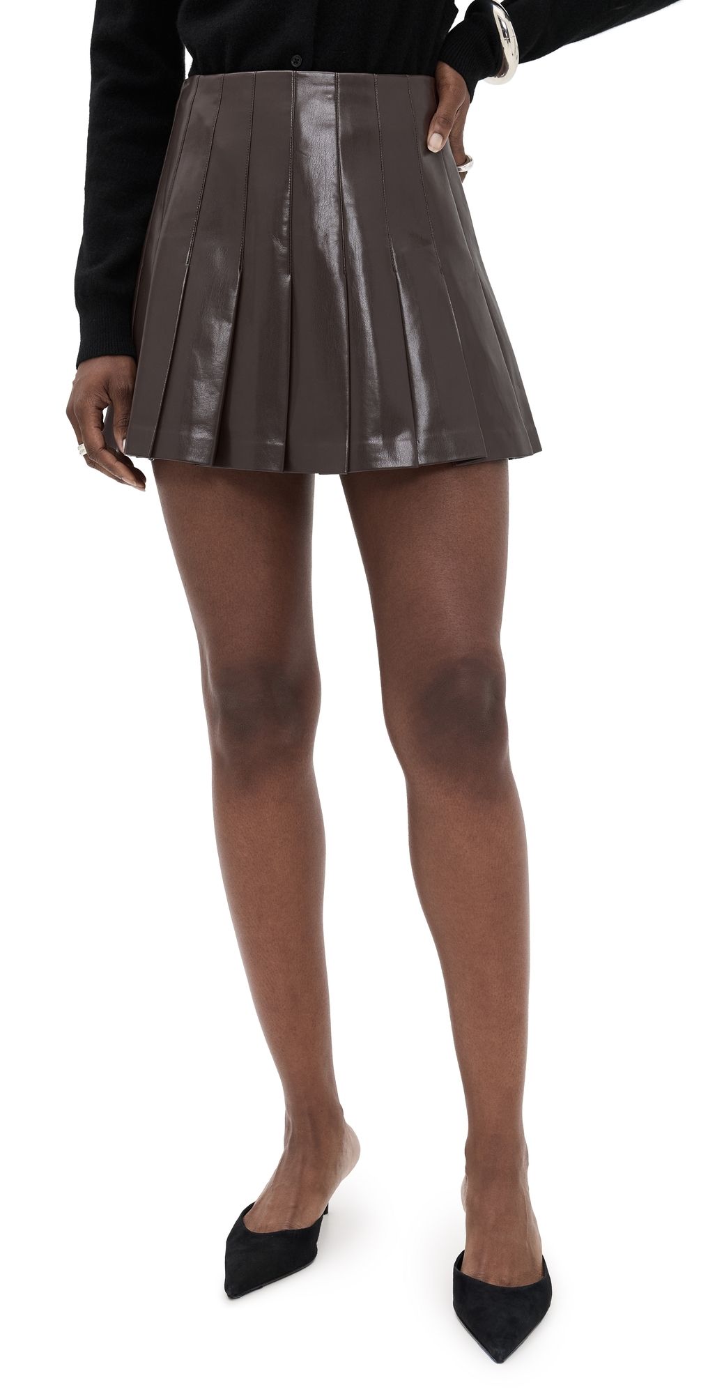 ALICE + OLIVIA Carter Faux Leather Mini Skirt Dark Chocolate 12