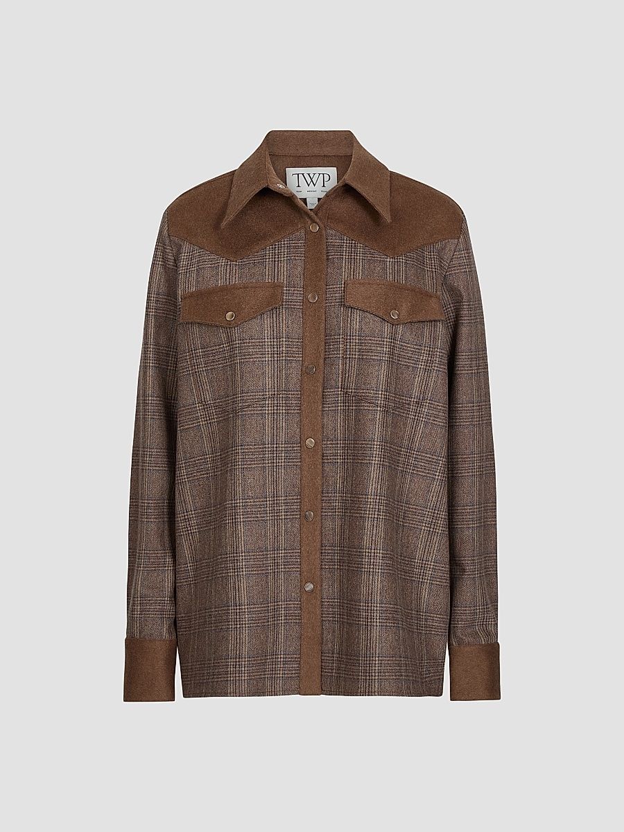 TWP Women's Lone Rider Glen Check Wool-Blend Shirt - Brown Multi Kelp - Size Small
