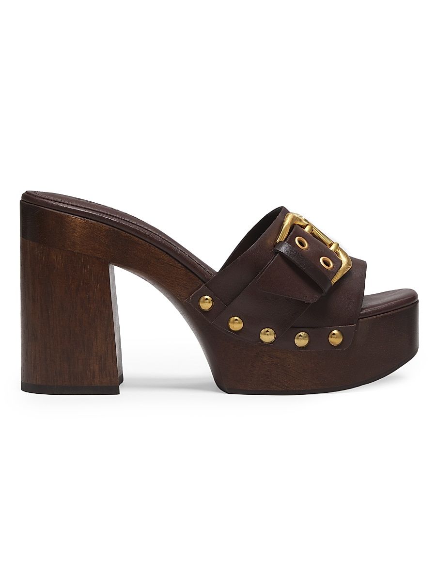 Women's Irie 100MM Buckle-Detail Leather Platform Sandals - Chestnut Brown - Size 10.5