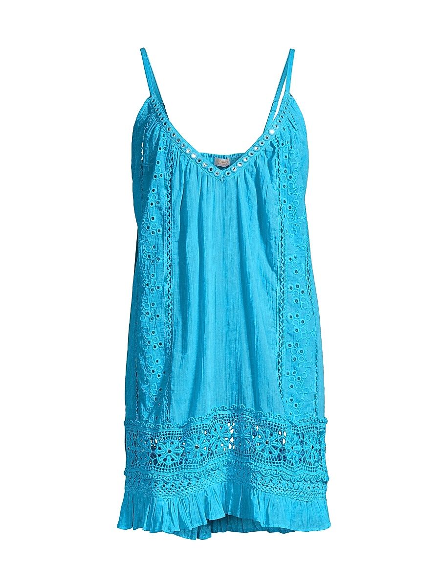Women's Laylah Eyelet Cotton Minidress - Poolside - Size Large