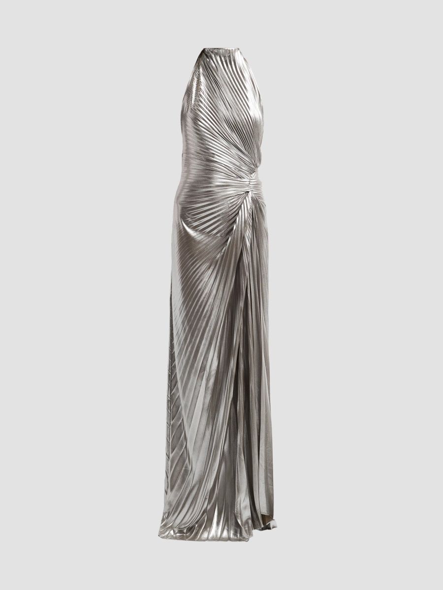 A. L.C. Women's Romy Metallic Plissé Gown - Silver - Size 14