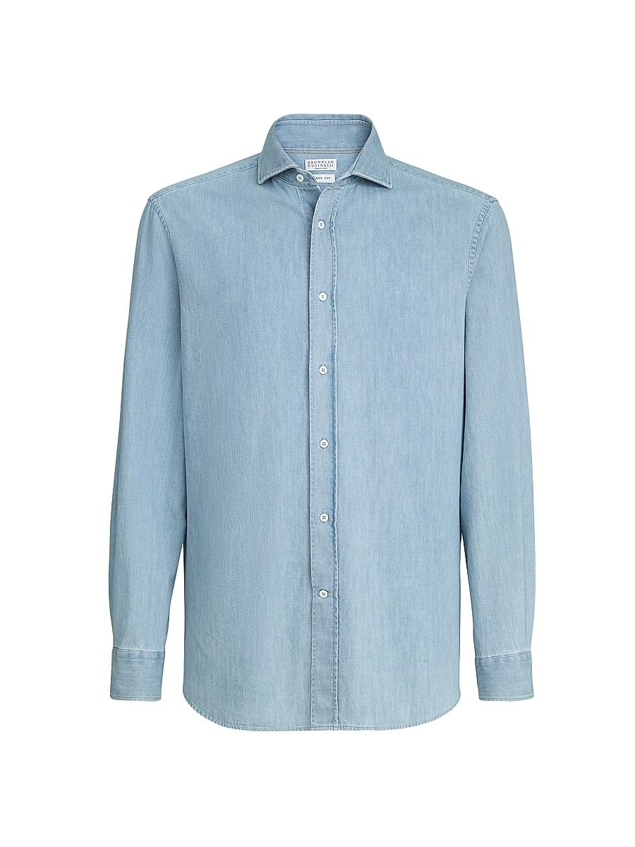Men's Lightweight Denim Easy Fit Shirt with Spread Collar - Light Blue Denim - Size XXXXL