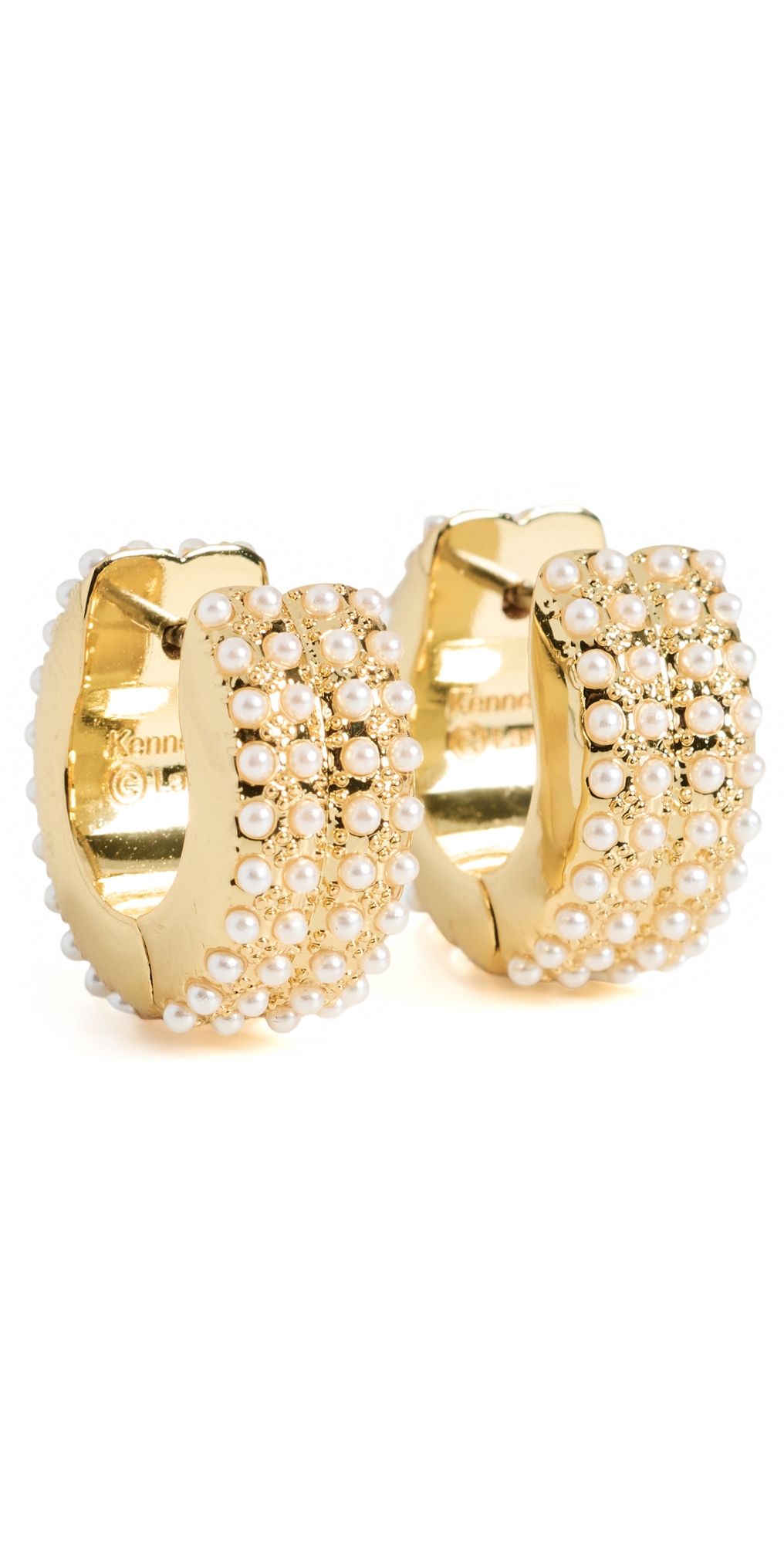 Kenneth Jay Lane Gold/ Pearl Pave Huggie Hoop Pearl One Size