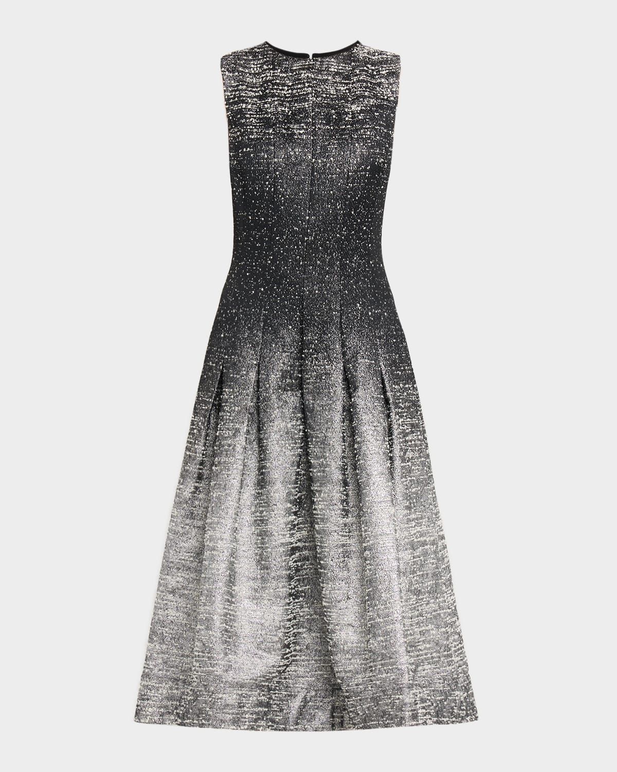 Sleeveless Ombre Metallic Boucle Jacquard Midi Dress