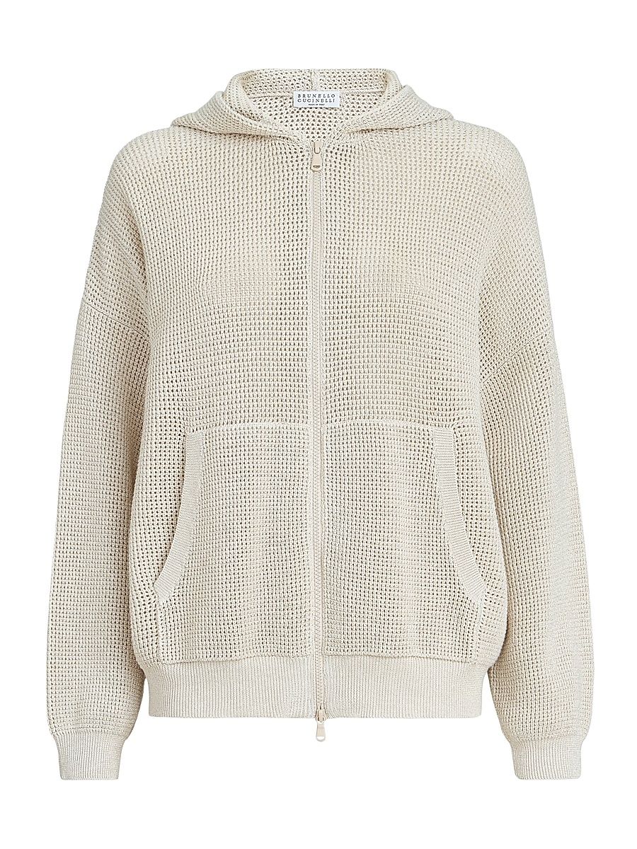 Women's Cotton Sparkling Net Hooded Cardigan - Oat - Size XXS