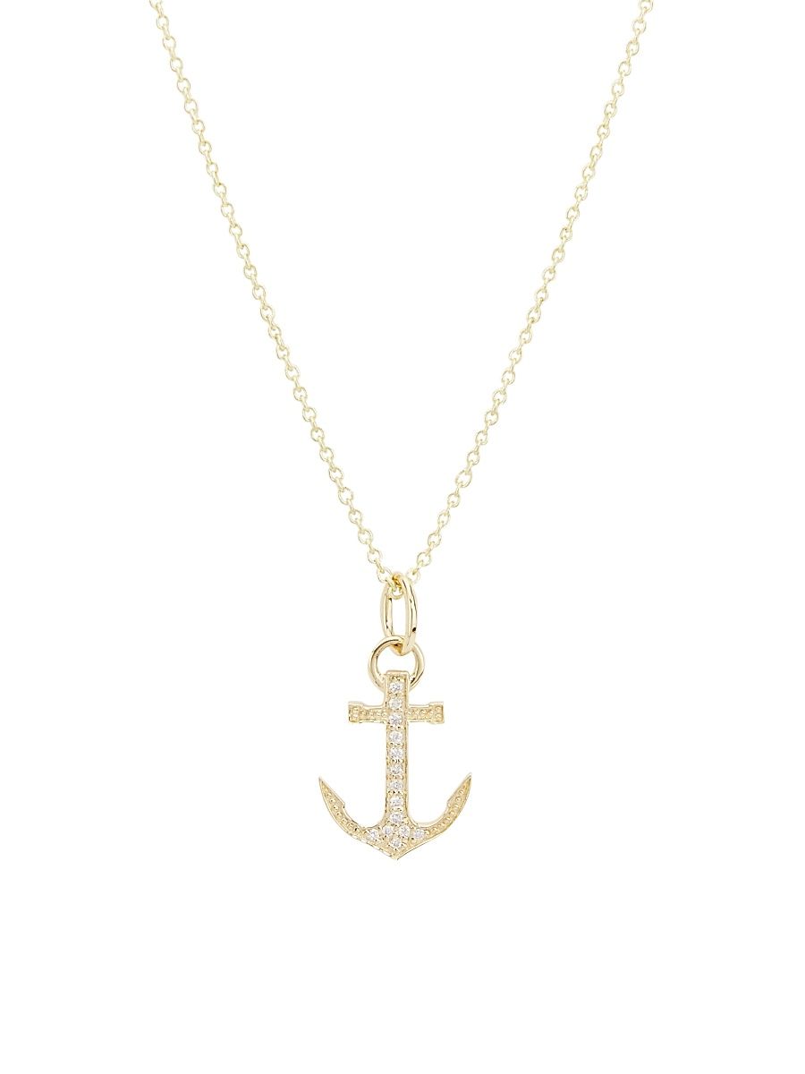Women's 14K Yellow Gold & 0.06 TCW Diamond Anchor Pendant Necklace - Yellow Gold
