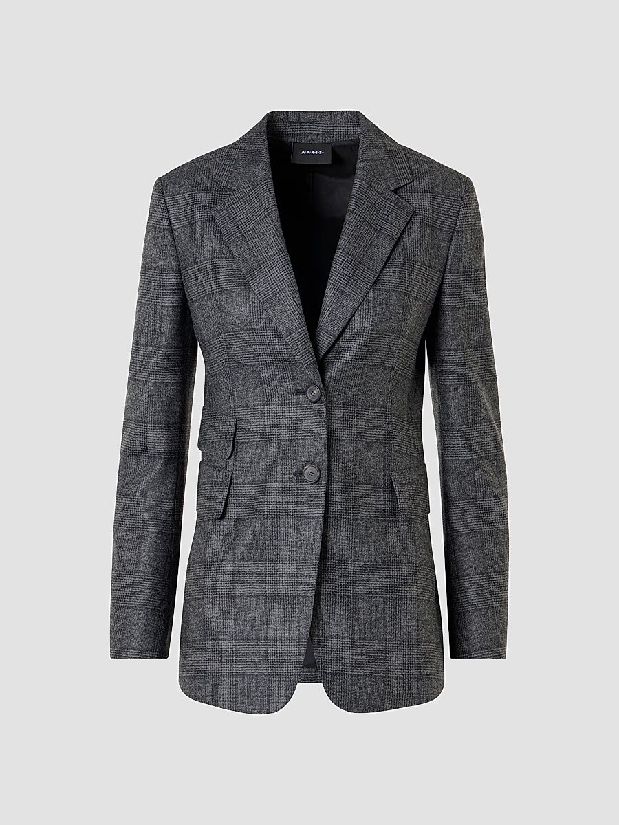 Women's Arie Checked Single-Breasted Jacket - Charcoal Black - Size 4