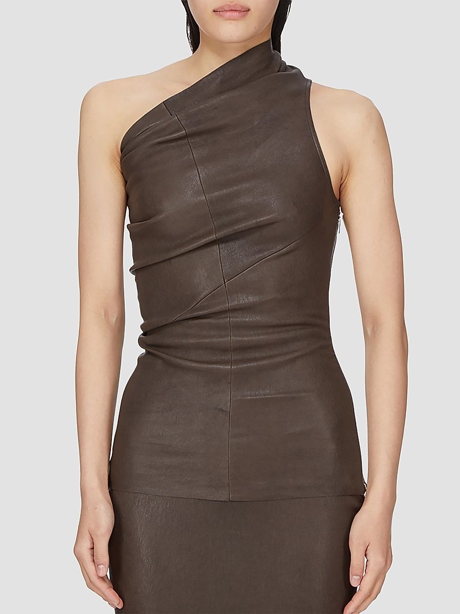 Women's Athena Leather-Blend One-Shoulder Tank - Grease - Size 2