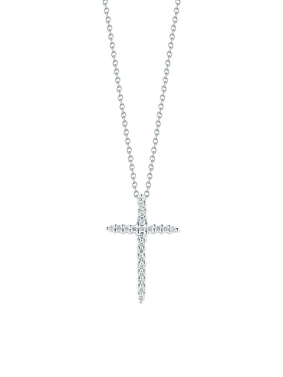 Women's Tiny Treasures 0.1 TCW Diamond & 18K White Gold Cross Pendant Necklace - White Gold