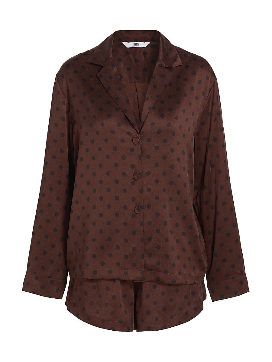 Women's Polka Dot Silk Pajamas - Chocolate Ellipsis - Size Medium
