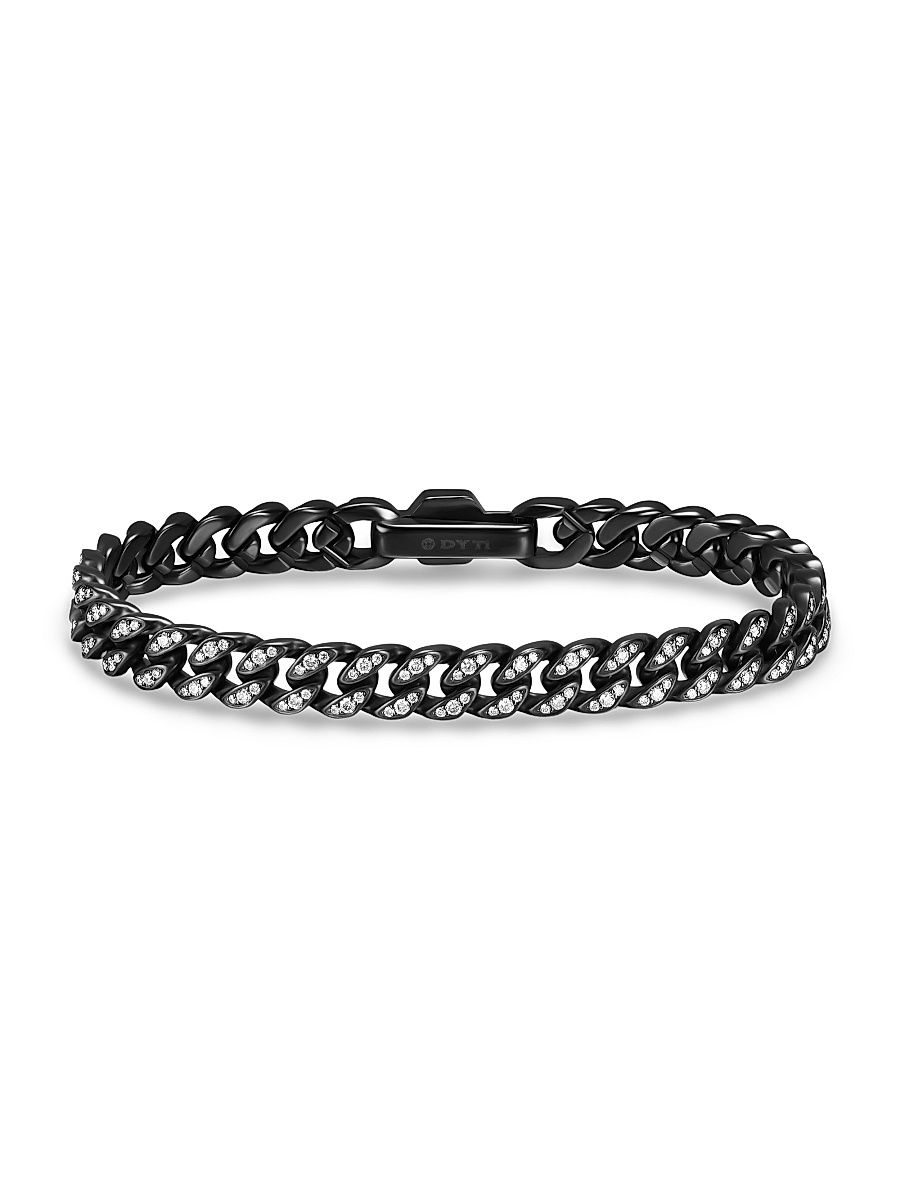 Women's Curb Chain Bracelet in Black Titanium - Diamond - Size Small