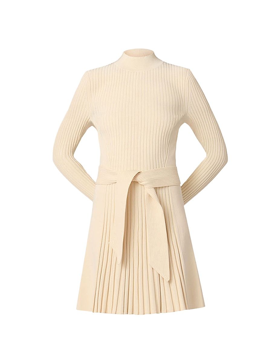 Shoshanna Women's Tara Pleated Knit Tie-Waist Minidress - Cream - Size XL