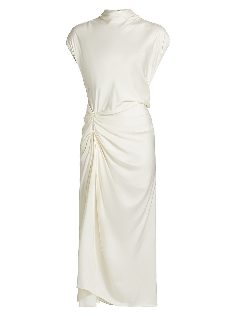 Women's Alma Draped Satin Midi Dress - Cream - Size 4