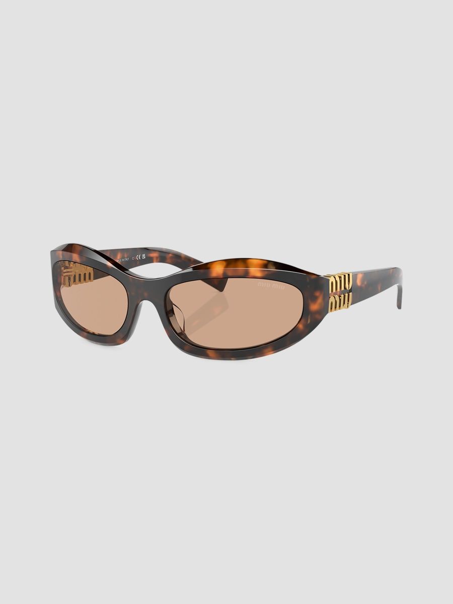 Miu Miu Women's Logo Oval Sunglasses - Blond Havana