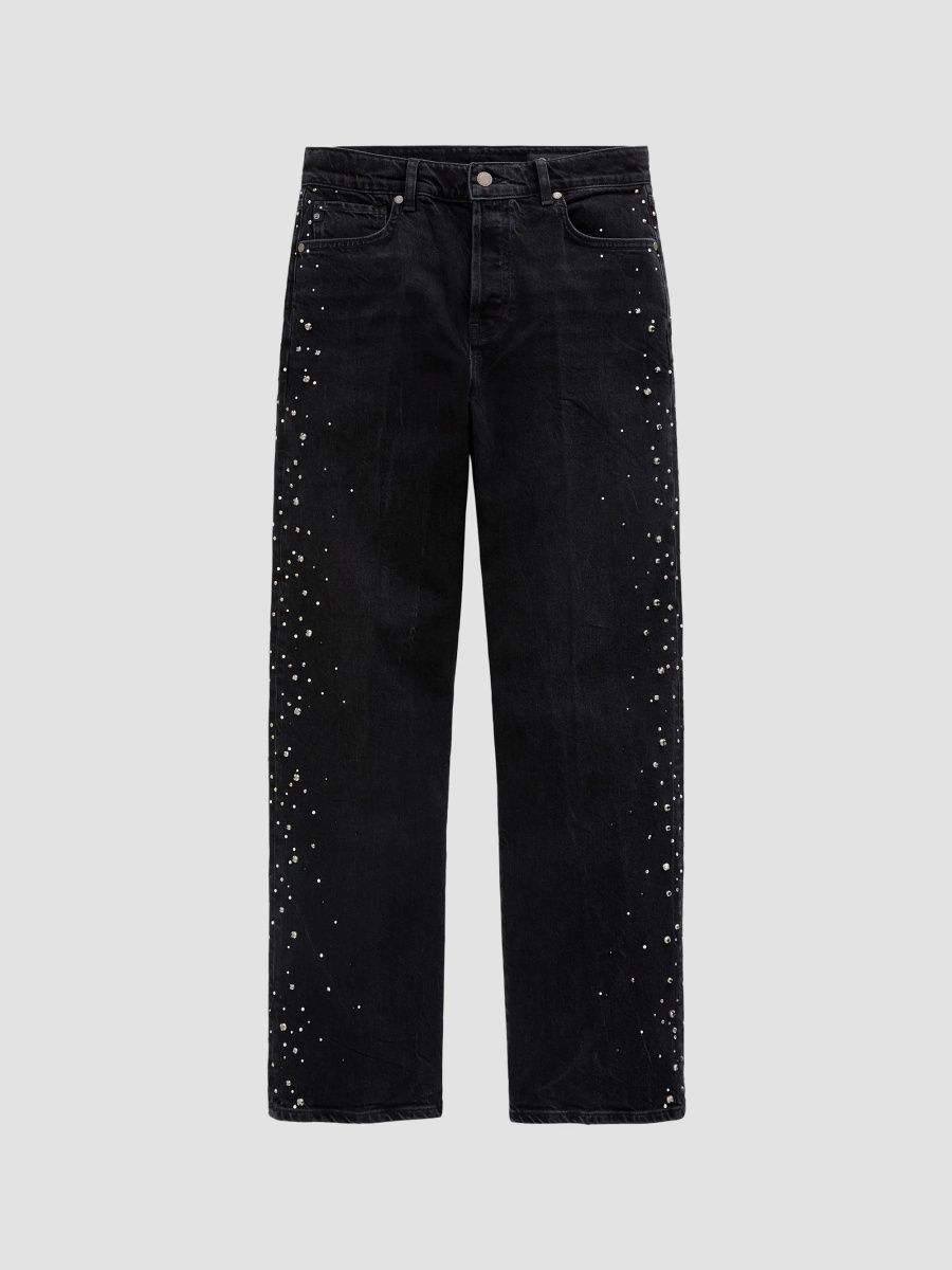 AG Jeans Women's Billie Crystal-Embellished High-Rise Straight-Leg Jeans - Black Tie - Size 32