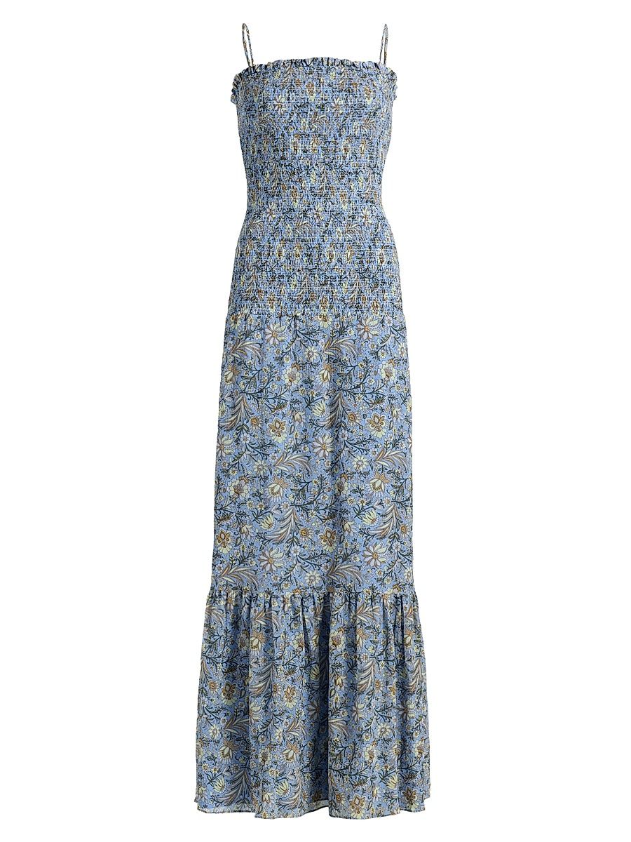 Women's Clem Floral-Print Cotton-Silk Maxi Dress - Blue Jay Multi - Size 16