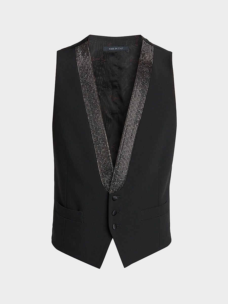 Men's Crystal-Embellished Wool-Blend Vest - Black Beauty - Size 48
