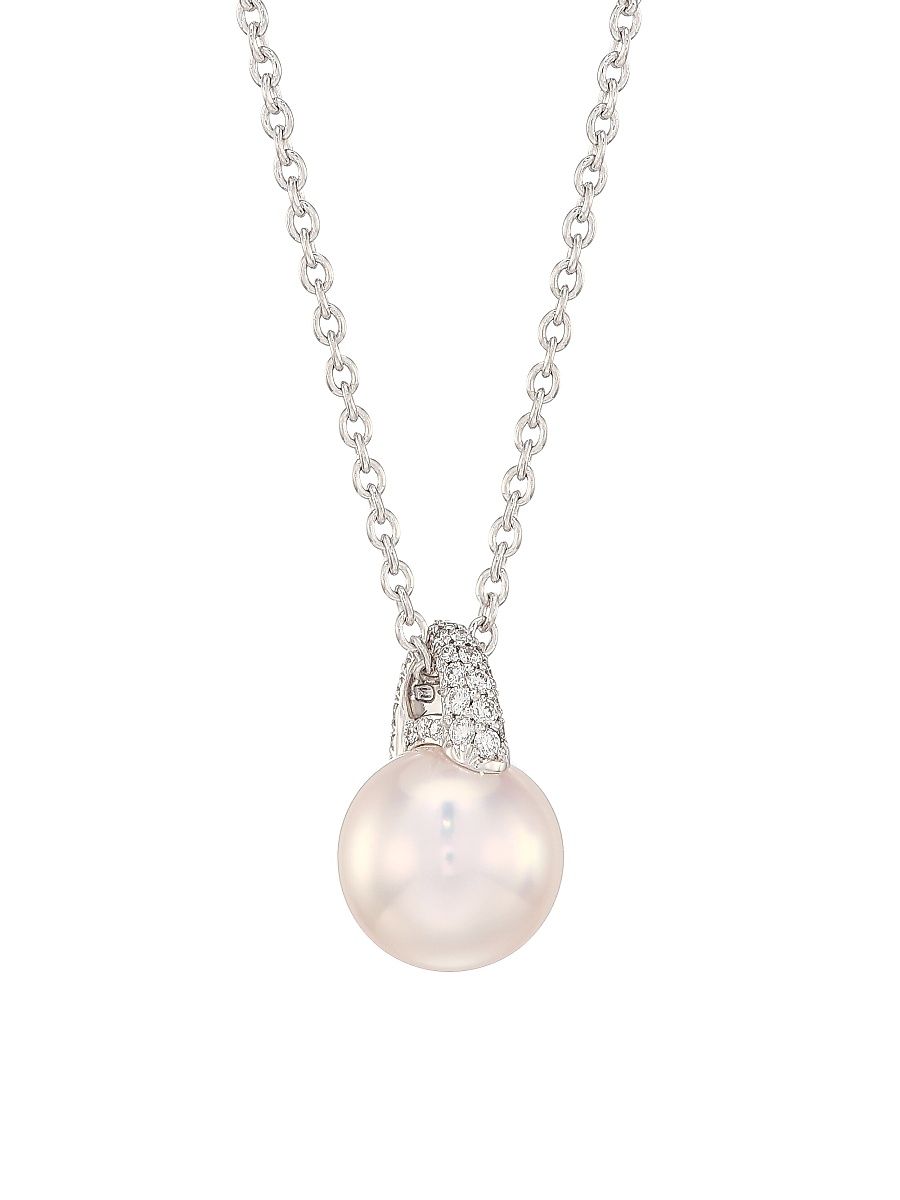 Women's 18K White Gold, 8.5MM Cultured Akoya Pearl & Diamond Necklace - Pearl