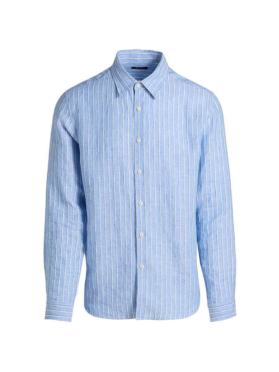 Men's Irving Linen Relaxed-Fit Shirt - Crisp Blue Multi - Size XXL