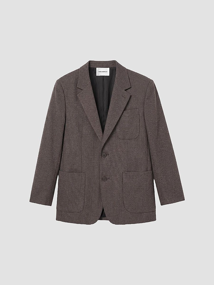 Women's Wool-Blend Oversized Blazer - Charcoal Mini Houndstooth - Size XL