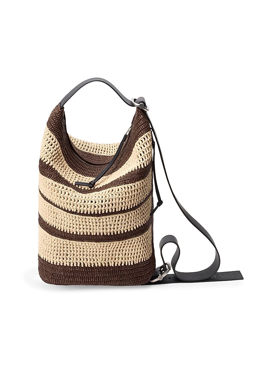 Men's LOEWE x Paula's Ibiza Medium Loop Raffia Bucket Bag - Chocolate Natural