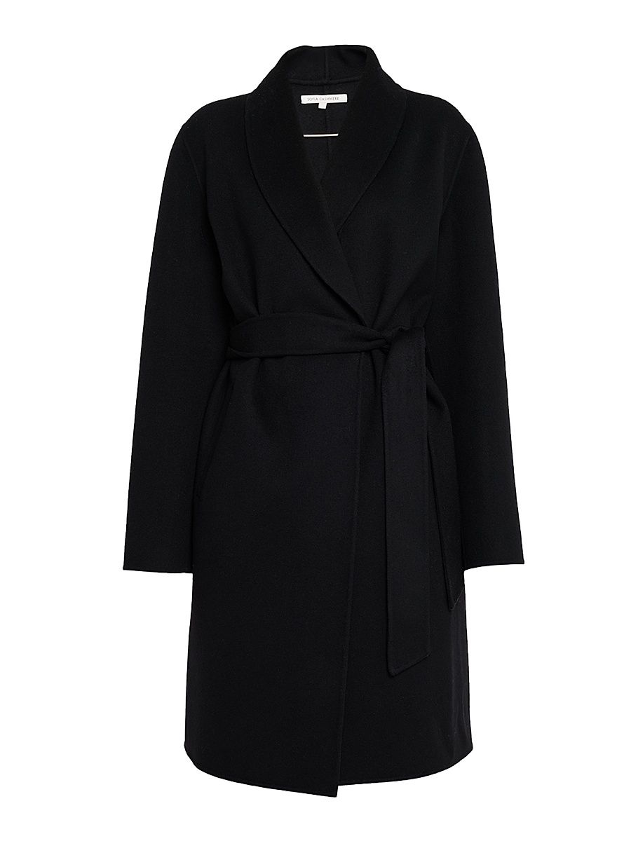 Women's Double-Face Wool-Cashmere Wrap Coat - Black - Size Medium