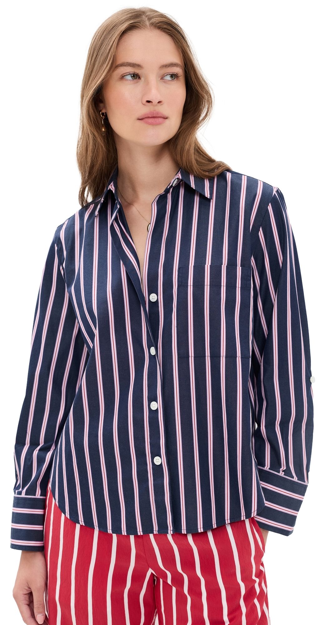 Madewell Button Down Poplin Shirt Multi Stripe/Classic Indigo M