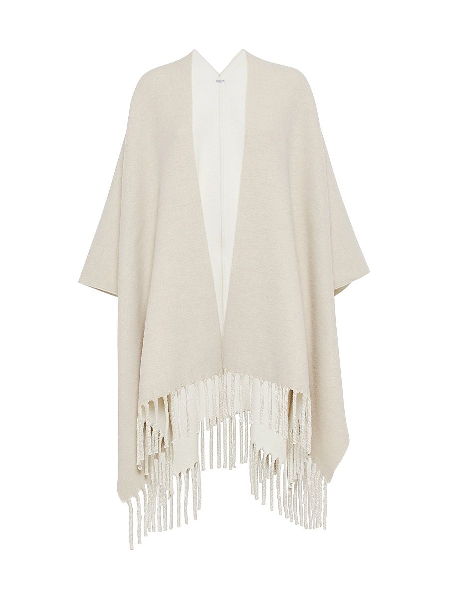 Women's Wool and Cashmere Reversible Double Knit Poncho - Panama