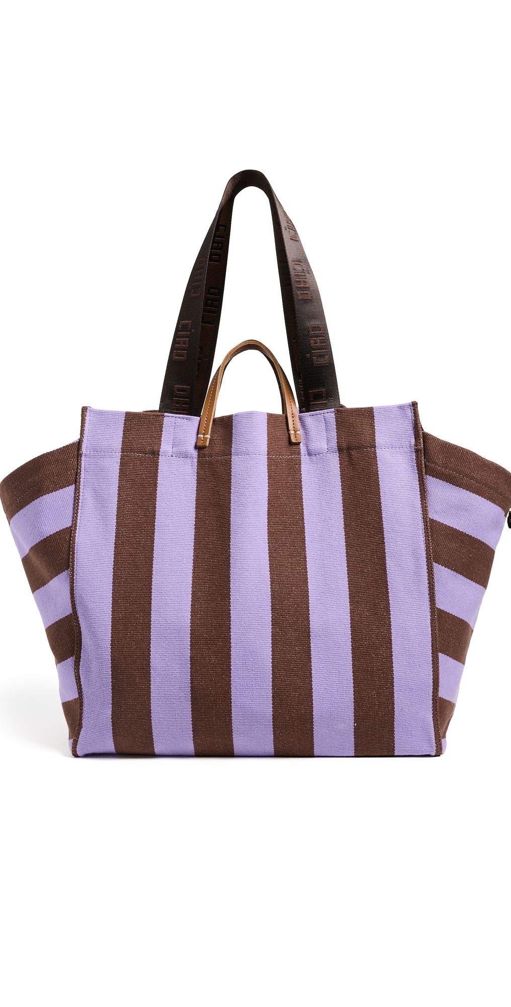Clare V. Canvas Stripe Beach Tote Bag Jacaranda/Hazelnut One Size