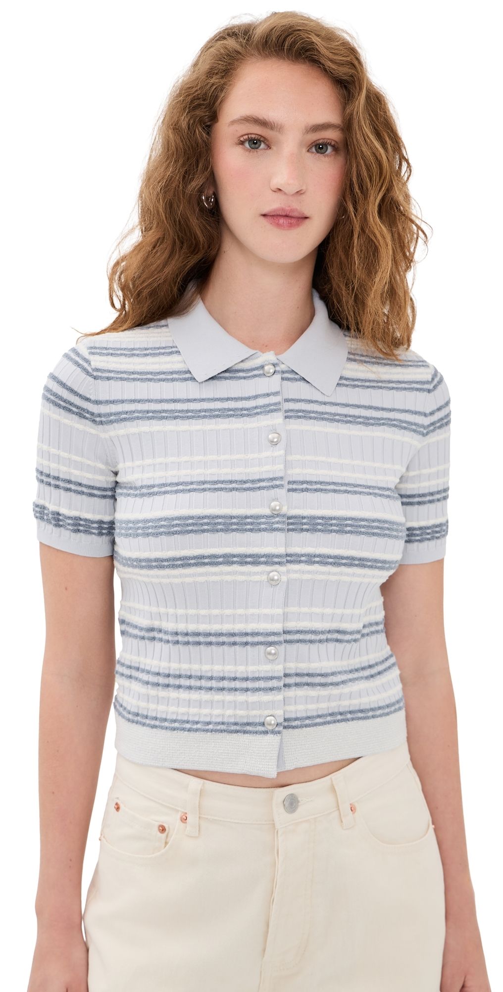 rag & bone Karina Stripe Cardigan Light Blue XL